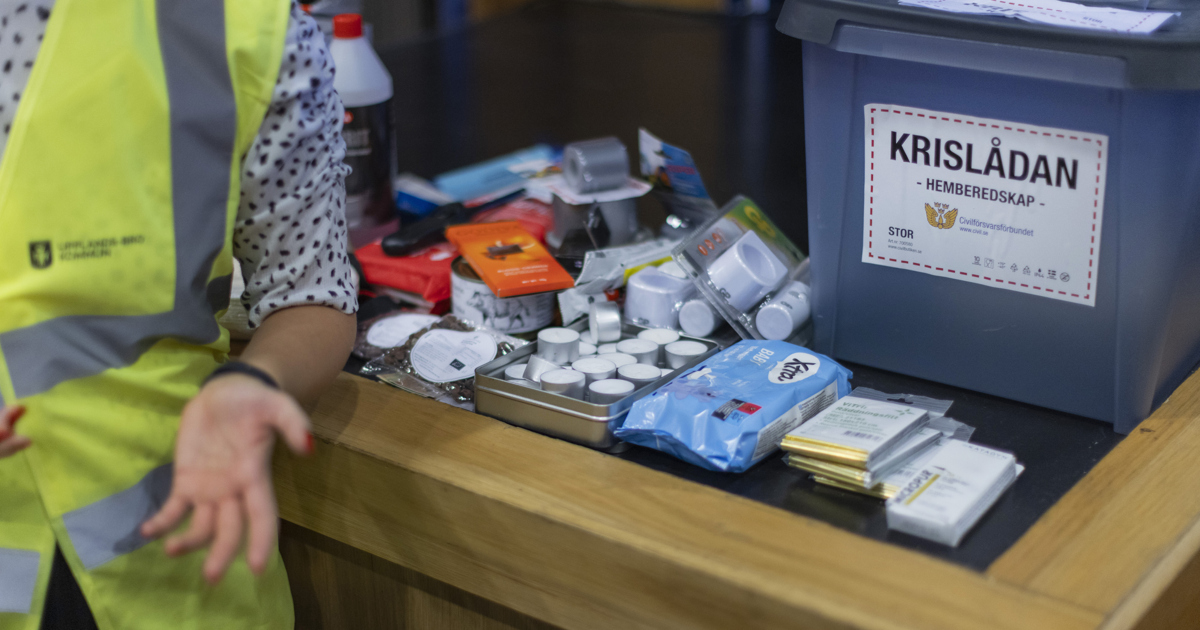 En kvinna står framför en disk fylld med diverse varor.